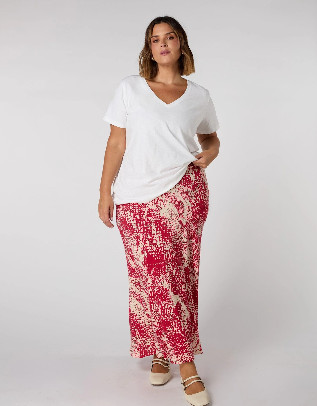 Red Snake Print Midaxi Skirt