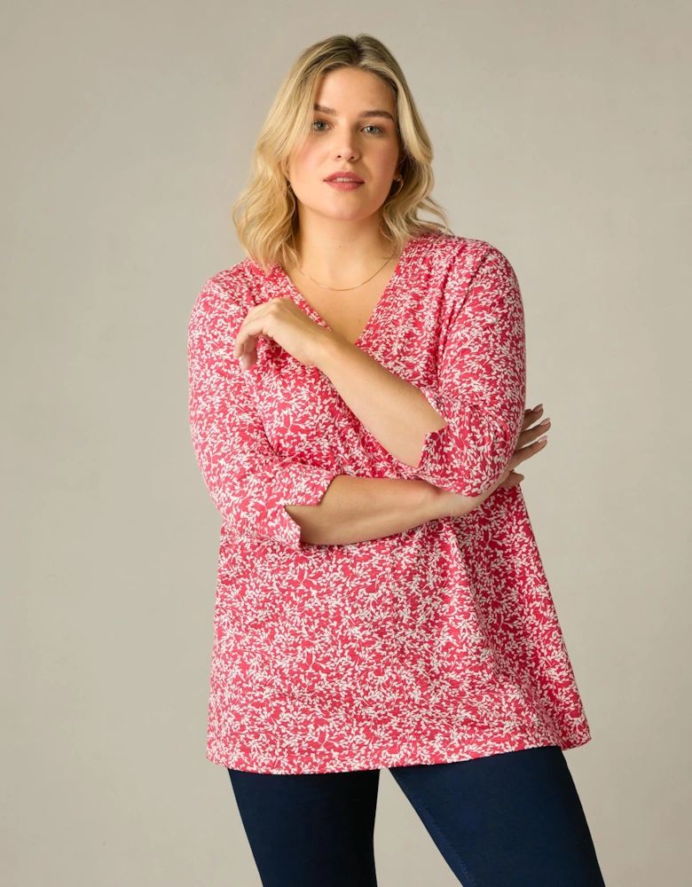 Red Print Cotton Slub Relaxed Tunic