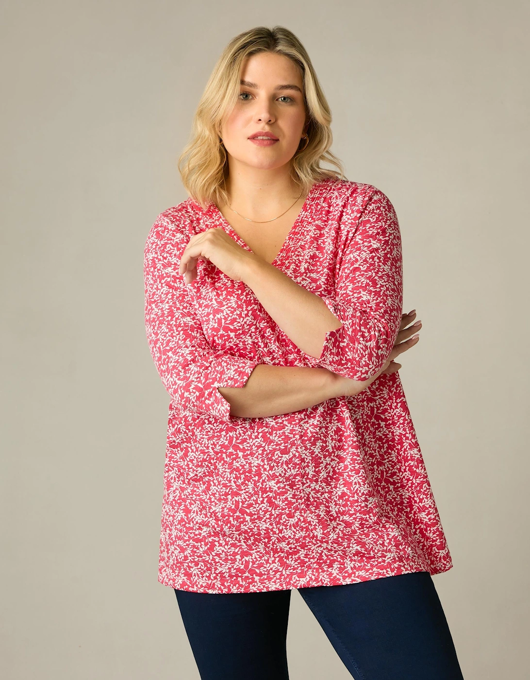 Red Print Cotton Slub Relaxed Tunic