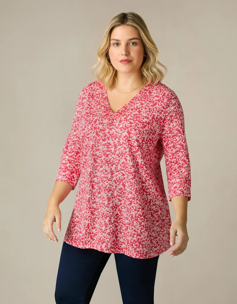 Red Print Cotton Slub Relaxed Tunic