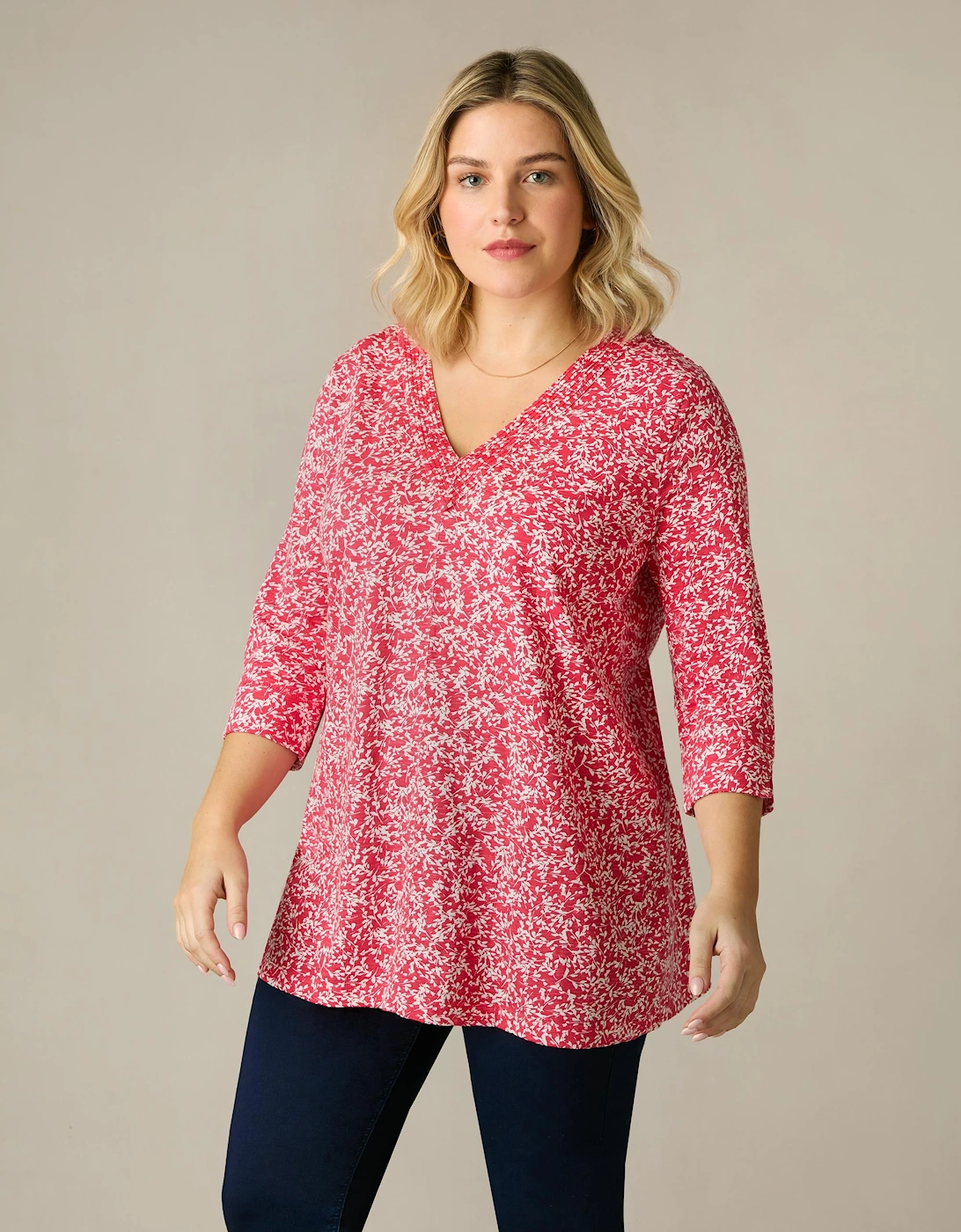 Red Print Cotton Slub Relaxed Tunic