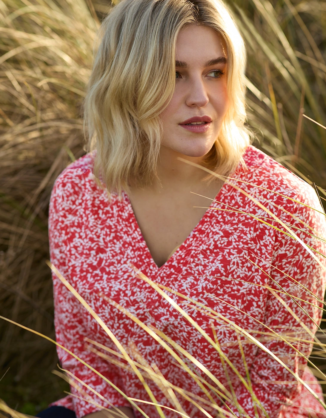 Red Print Cotton Slub Relaxed Tunic