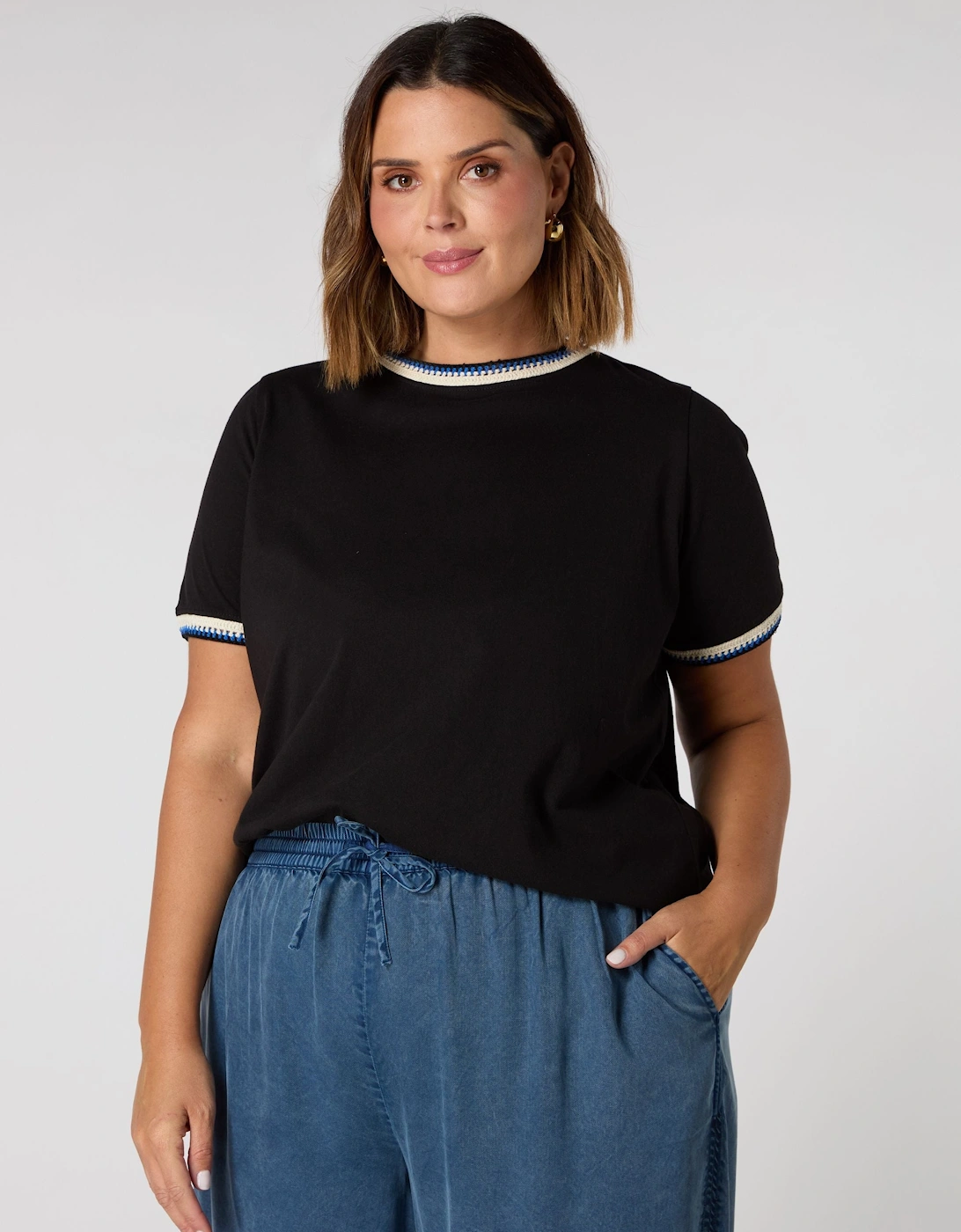 Black Crochet Trim T-Shirt