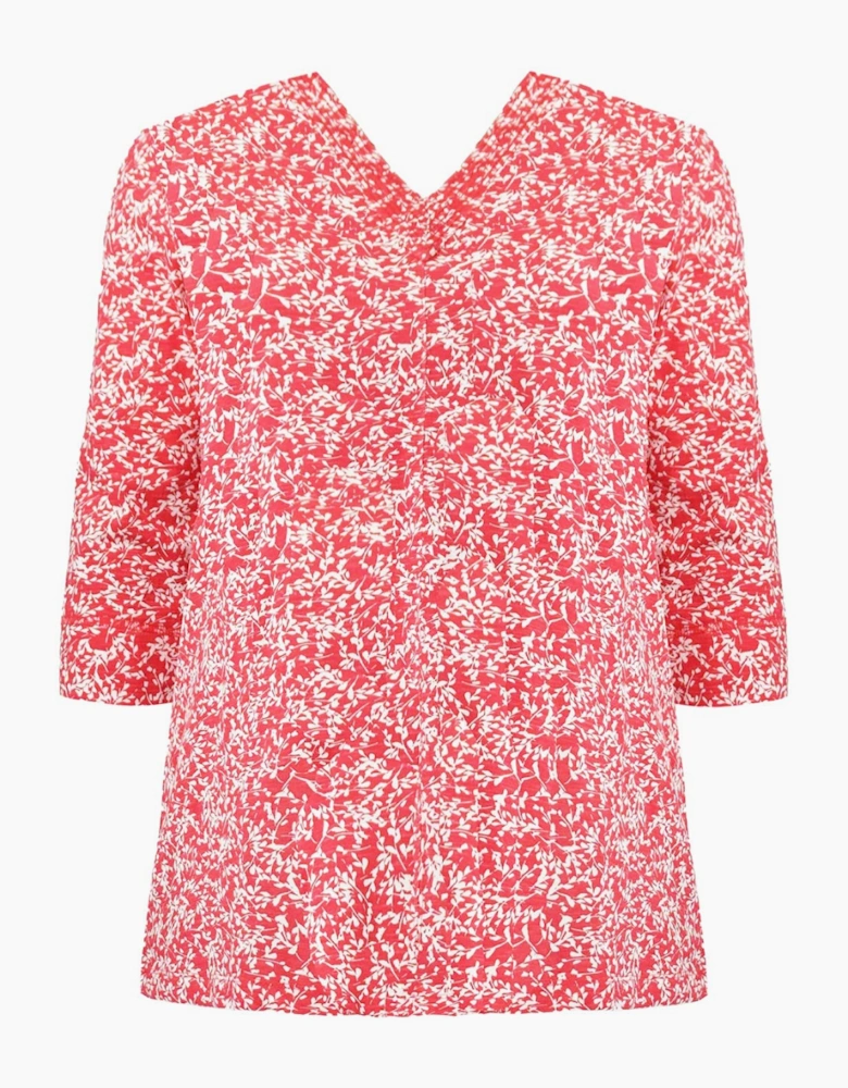 Red Print Cotton Slub Relaxed Tunic