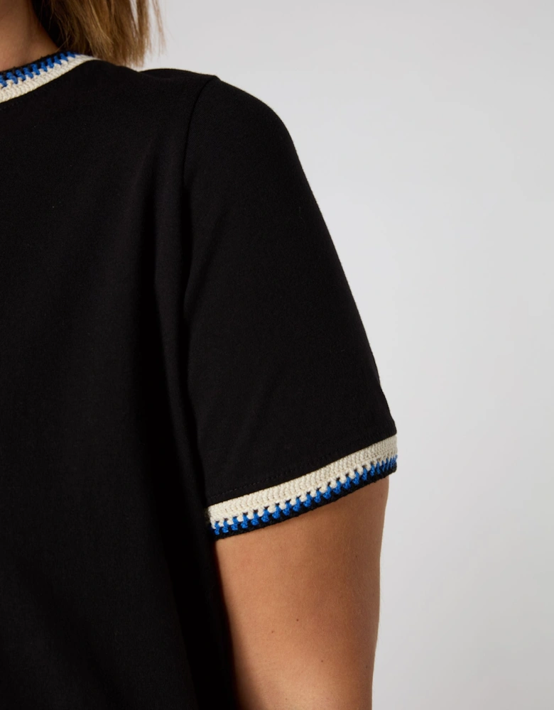 Black Crochet Trim T-Shirt