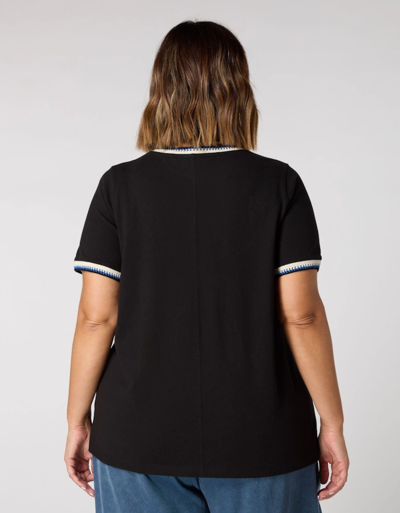 Black Crochet Trim T-Shirt