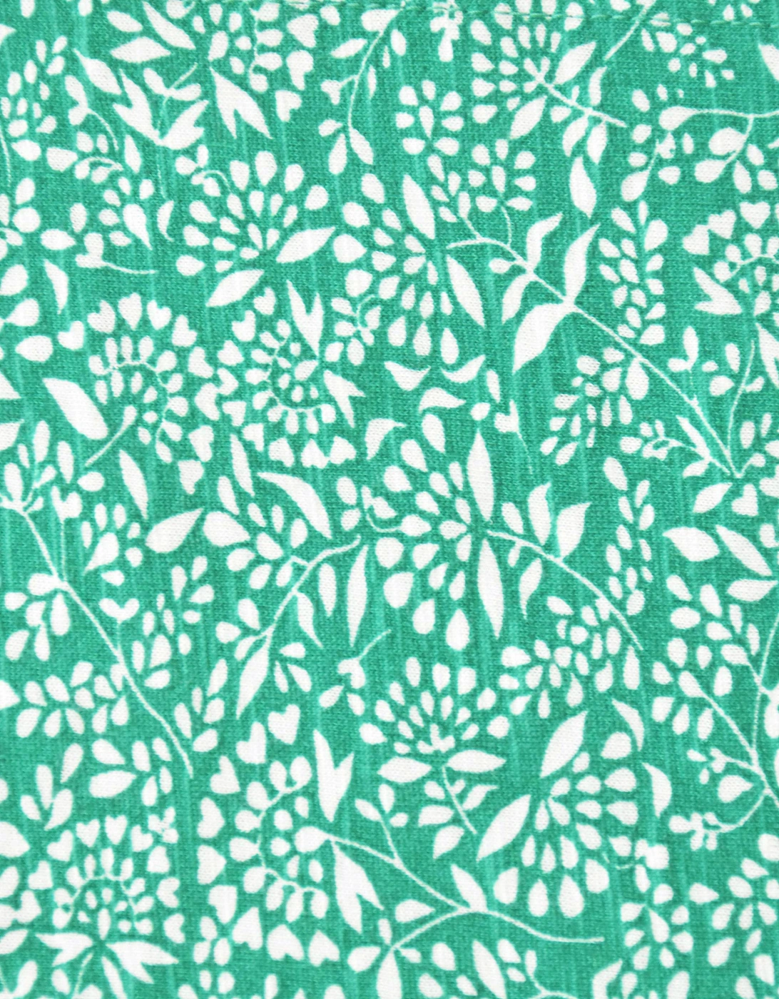 Green Ditsy Leaf Cotton Slub Tiered Midi Dress