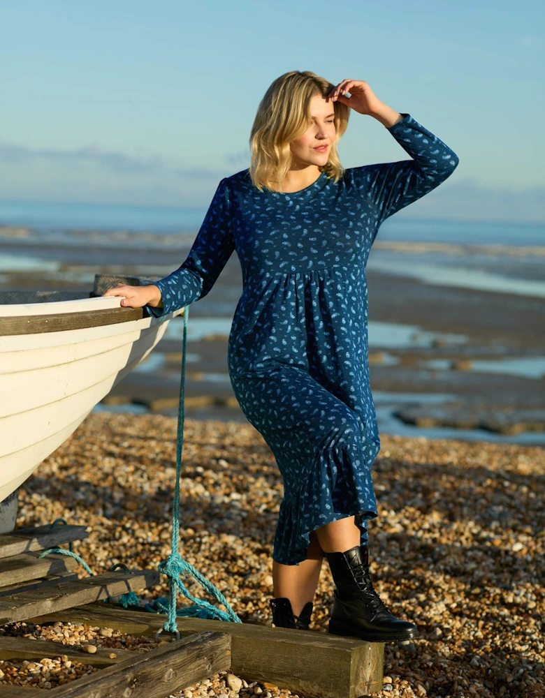 Blue Paisley Cotton Slub Tiered Midi Dress