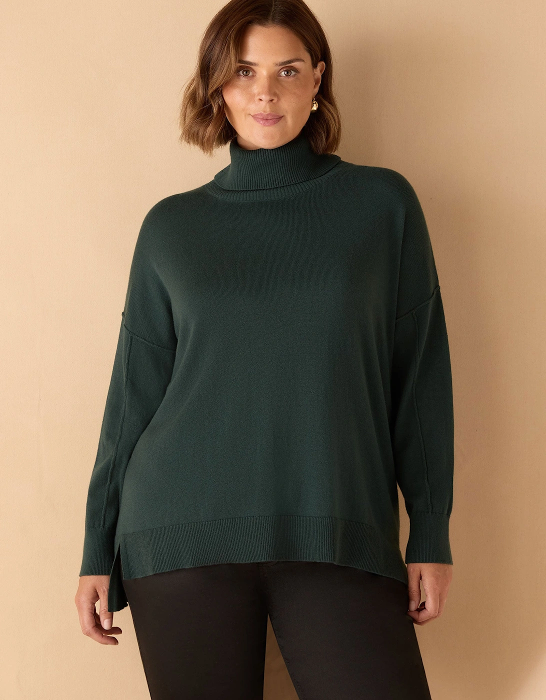 Deep Green Roll Neck Knit Jumper
