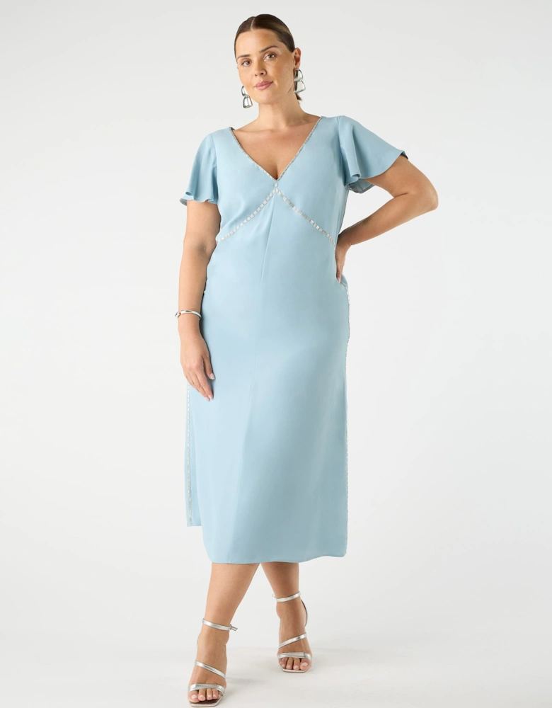 Blue Embellished Slip Dress