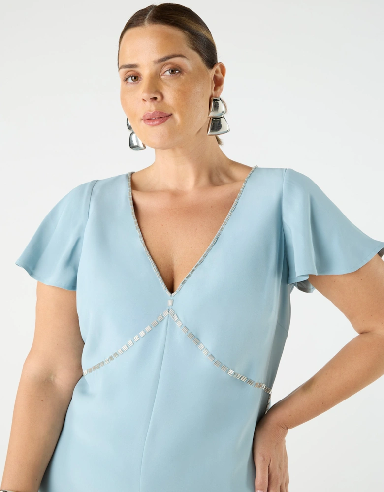 Blue Embellished Slip Dress