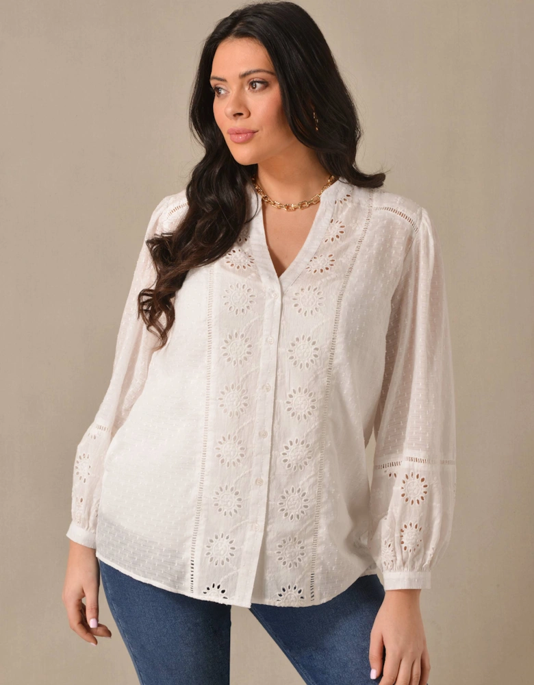 Ivory Cotton Broderie Detail Blouse