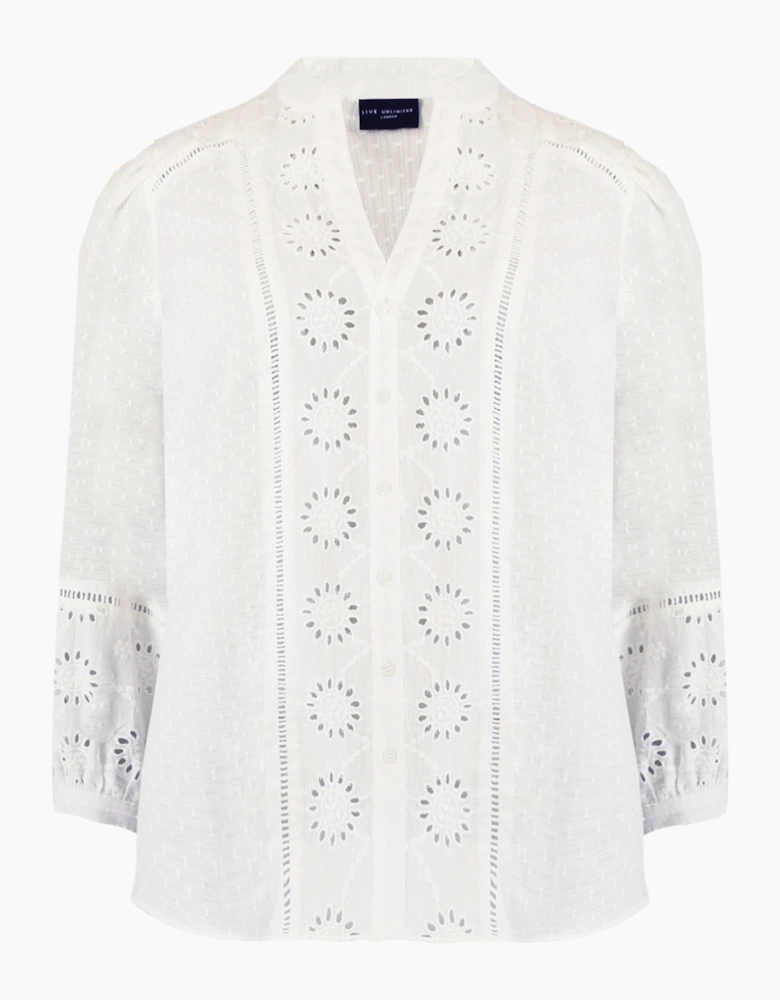 Ivory Cotton Broderie Detail Blouse