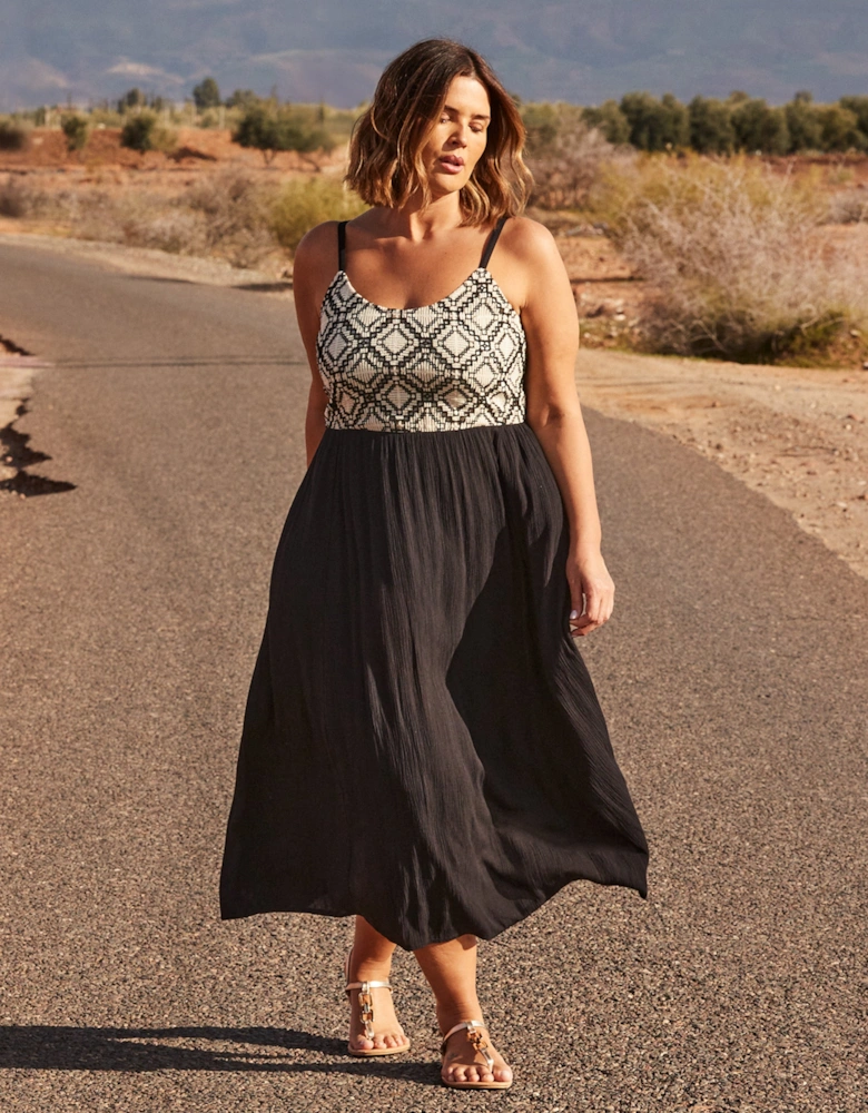 Black Crinkled Crochet Dress