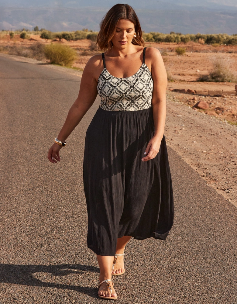 Black Crinkled Crochet Dress