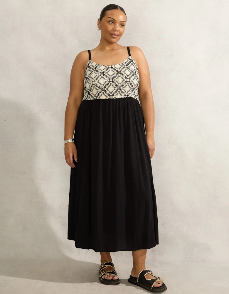 Black Crinkled Crochet Dress