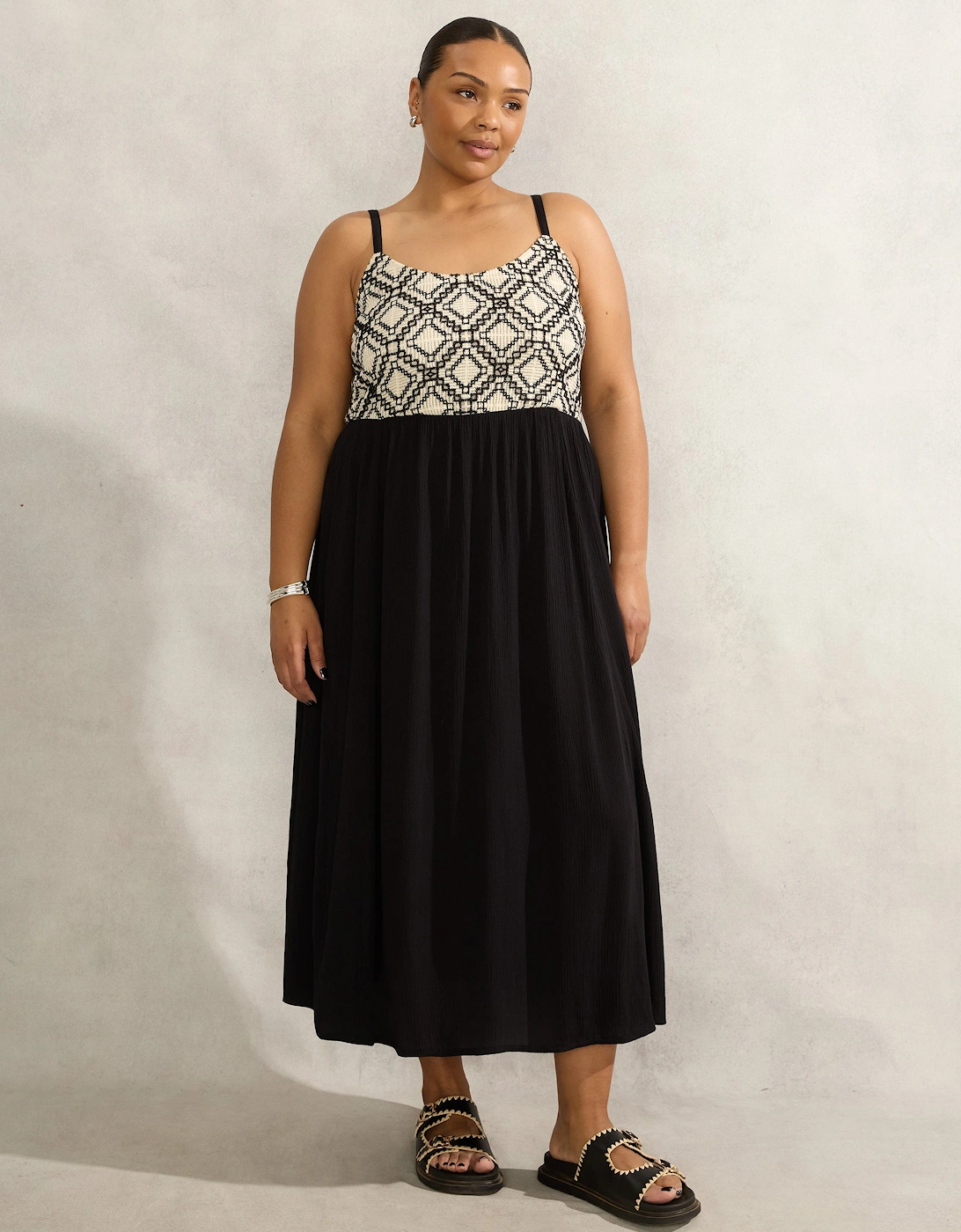 Black Crinkled Crochet Dress