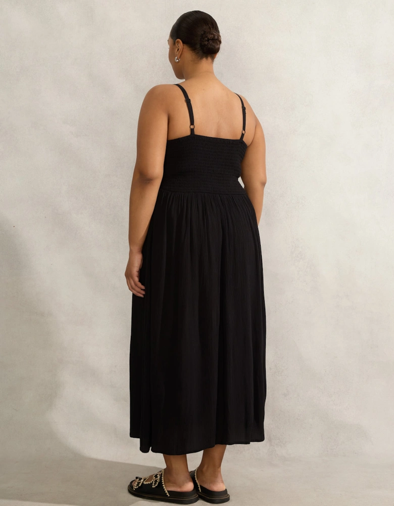Black Crinkled Crochet Dress
