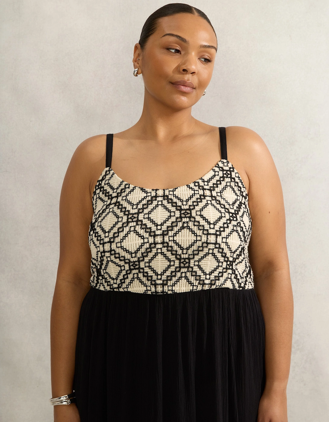 Black Crinkled Crochet Dress