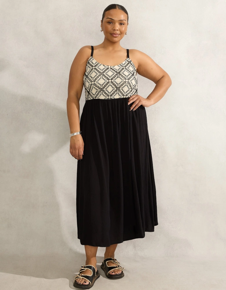 Black Crinkled Crochet Dress
