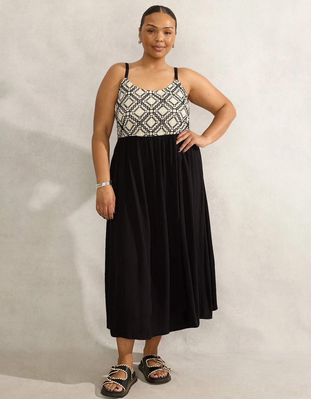 Black Crinkled Crochet Dress