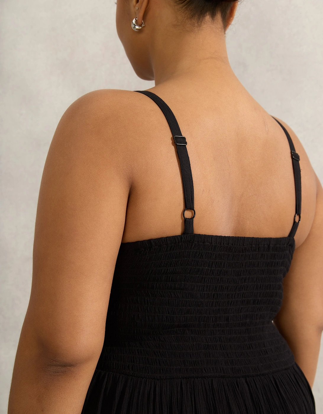 Black Crinkled Crochet Dress