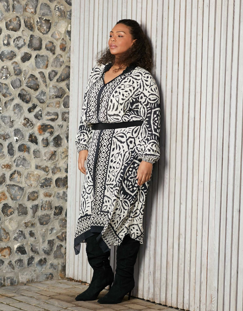 Mono Placement Print Hanky Hem Skirt
