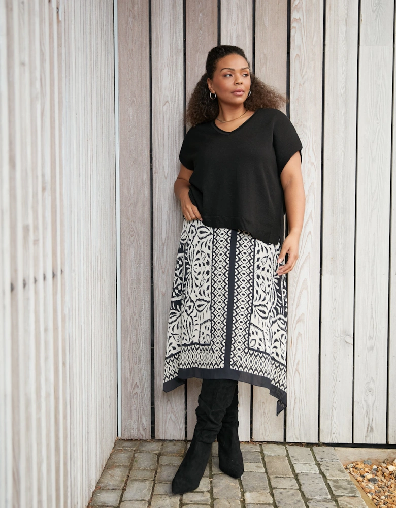 Mono Placement Print Hanky Hem Skirt