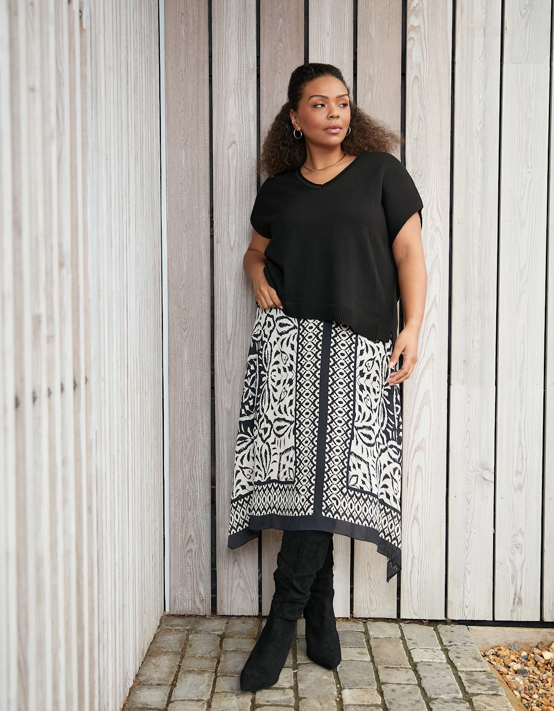 Mono Placement Print Hanky Hem Skirt