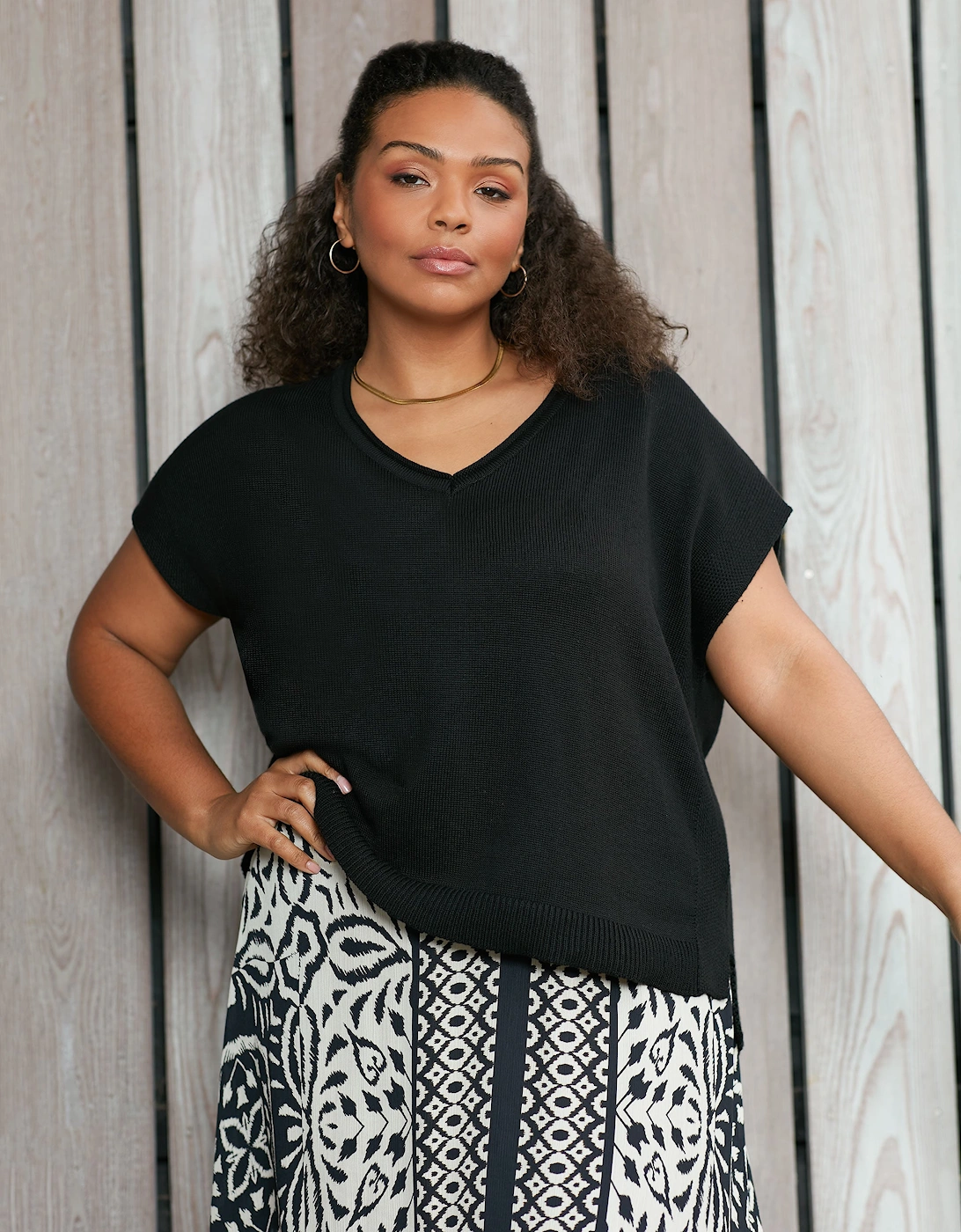 Mono Placement Print Hanky Hem Skirt