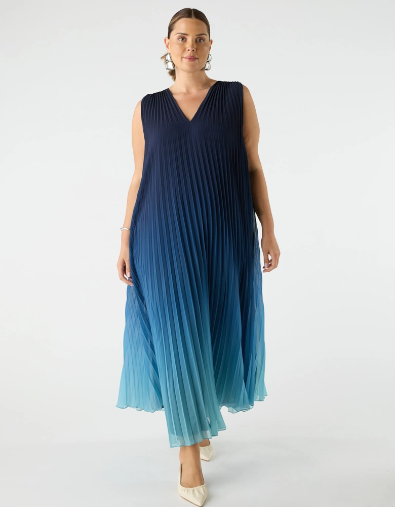 Ombre Pleated V Neck Dress