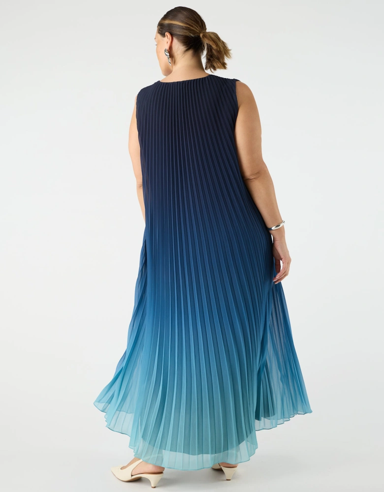Ombre Pleated V Neck Dress