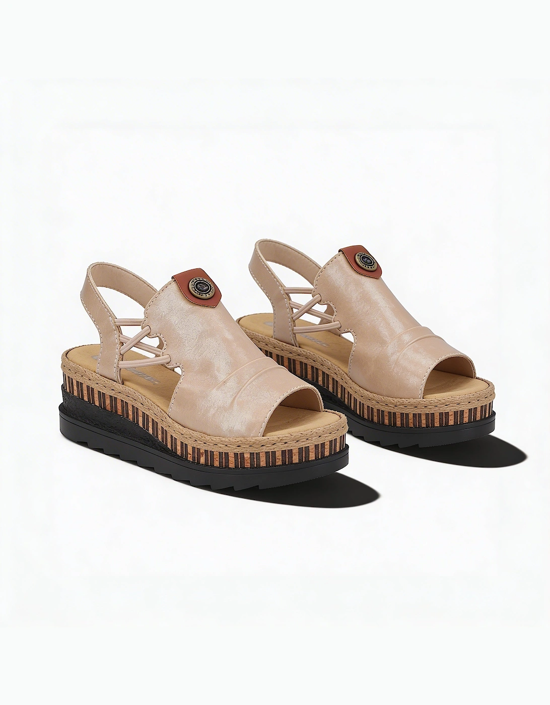 Rieker V7972-60 Womens Slingback Sandals Beige