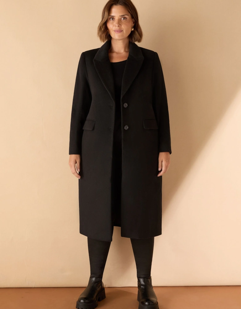 Black Wool Blend Tailored Coat