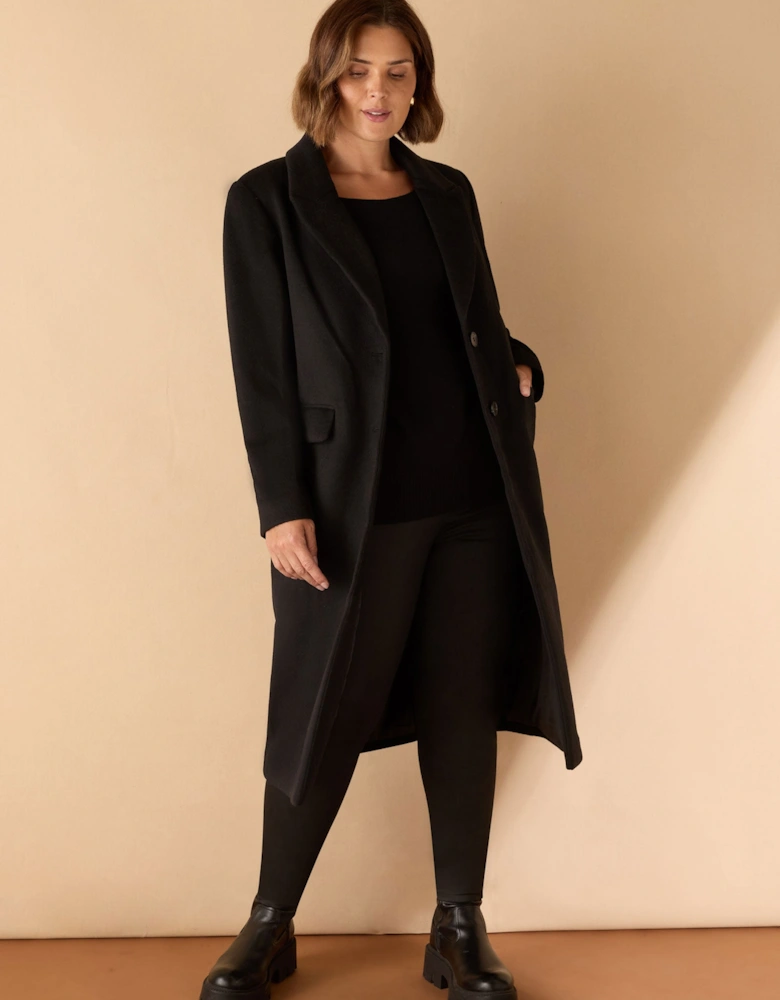 Black Wool Blend Tailored Coat