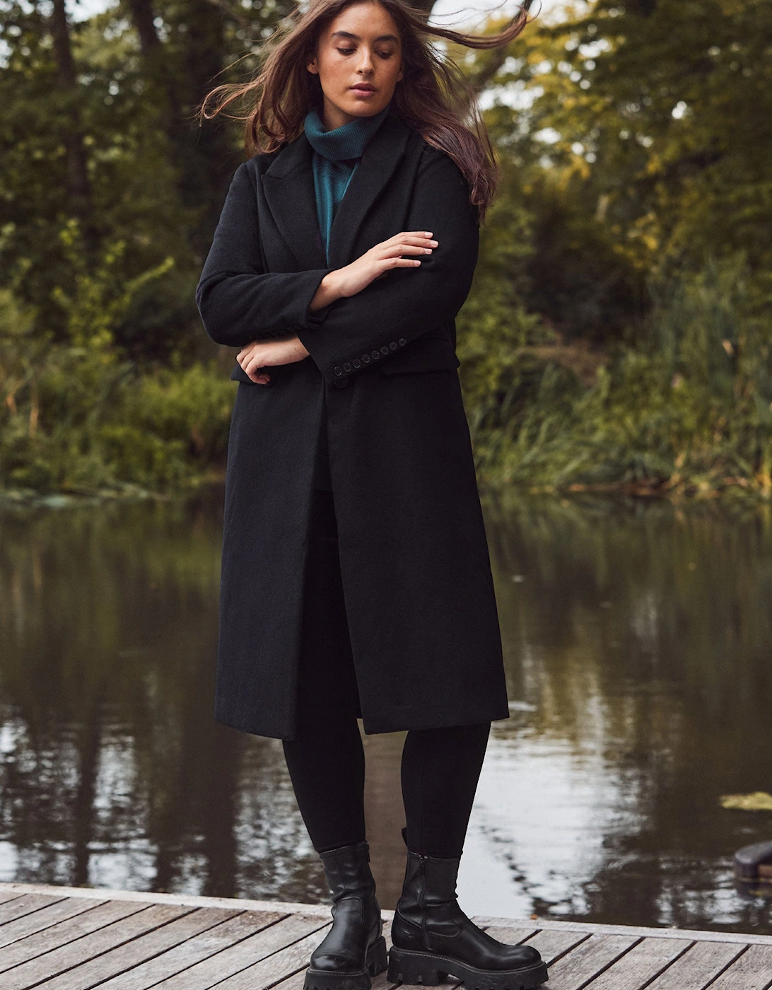 Black Wool Blend Tailored Coat