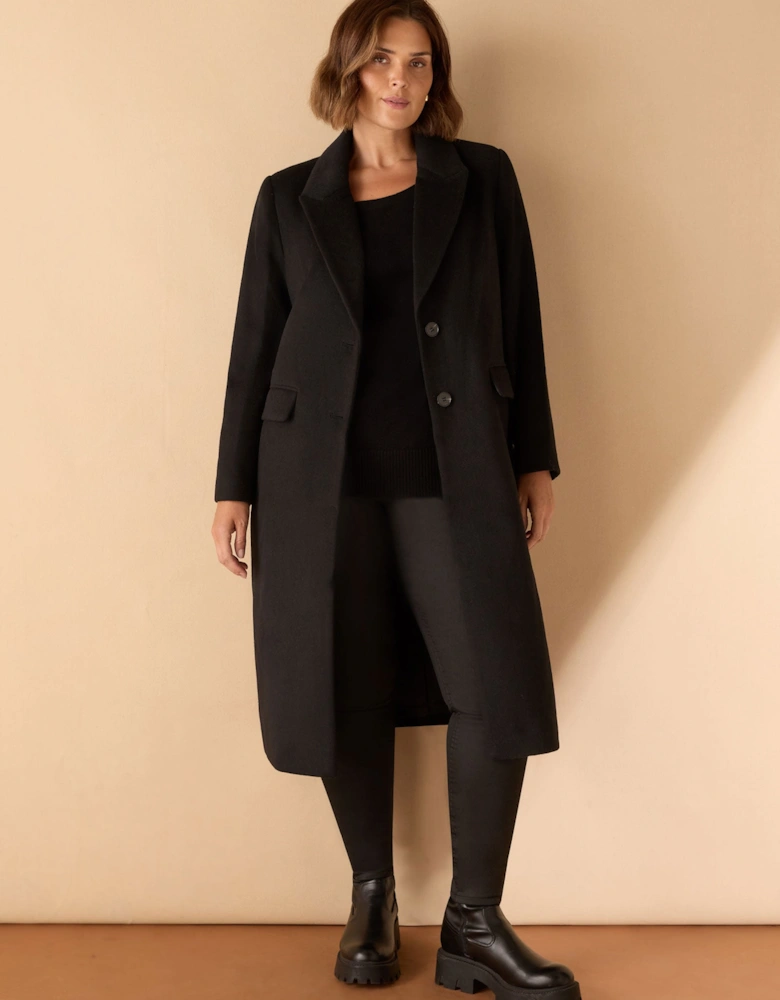 Black Wool Blend Tailored Coat