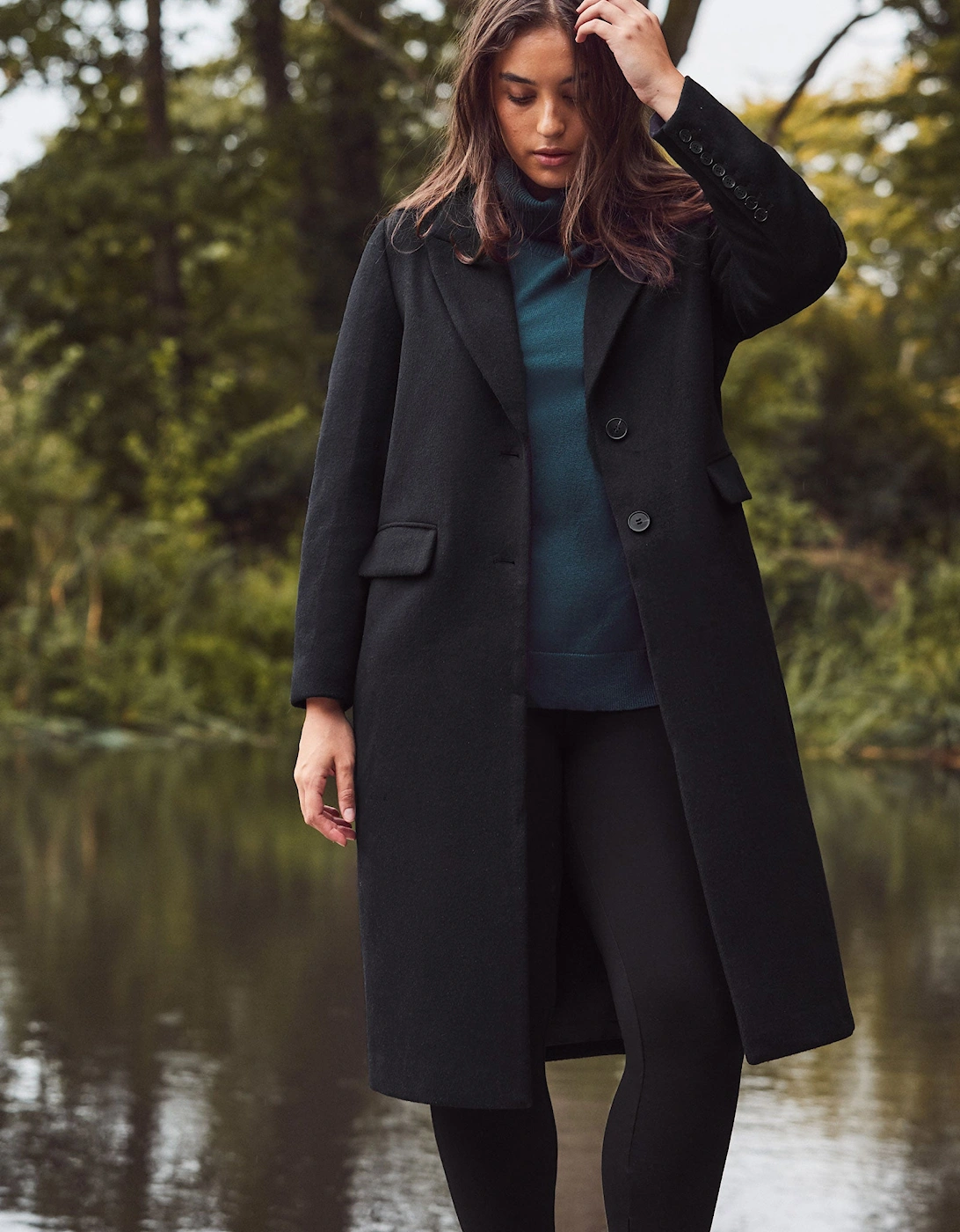 Black Wool Blend Tailored Coat