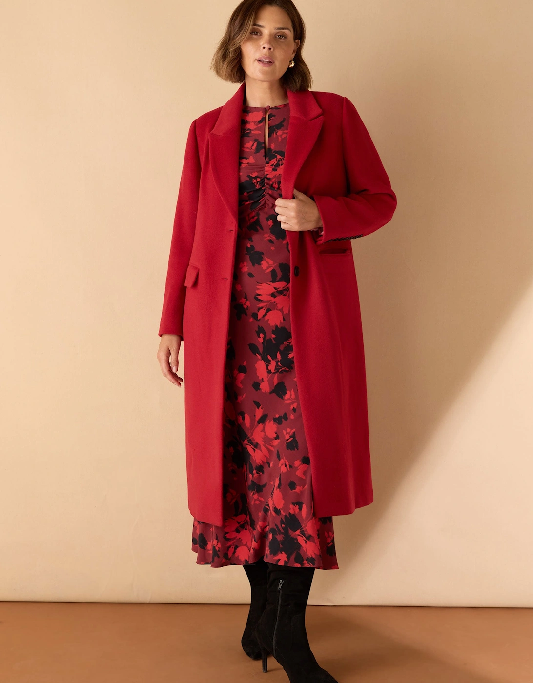 Red Wool Blend Tailored Coat