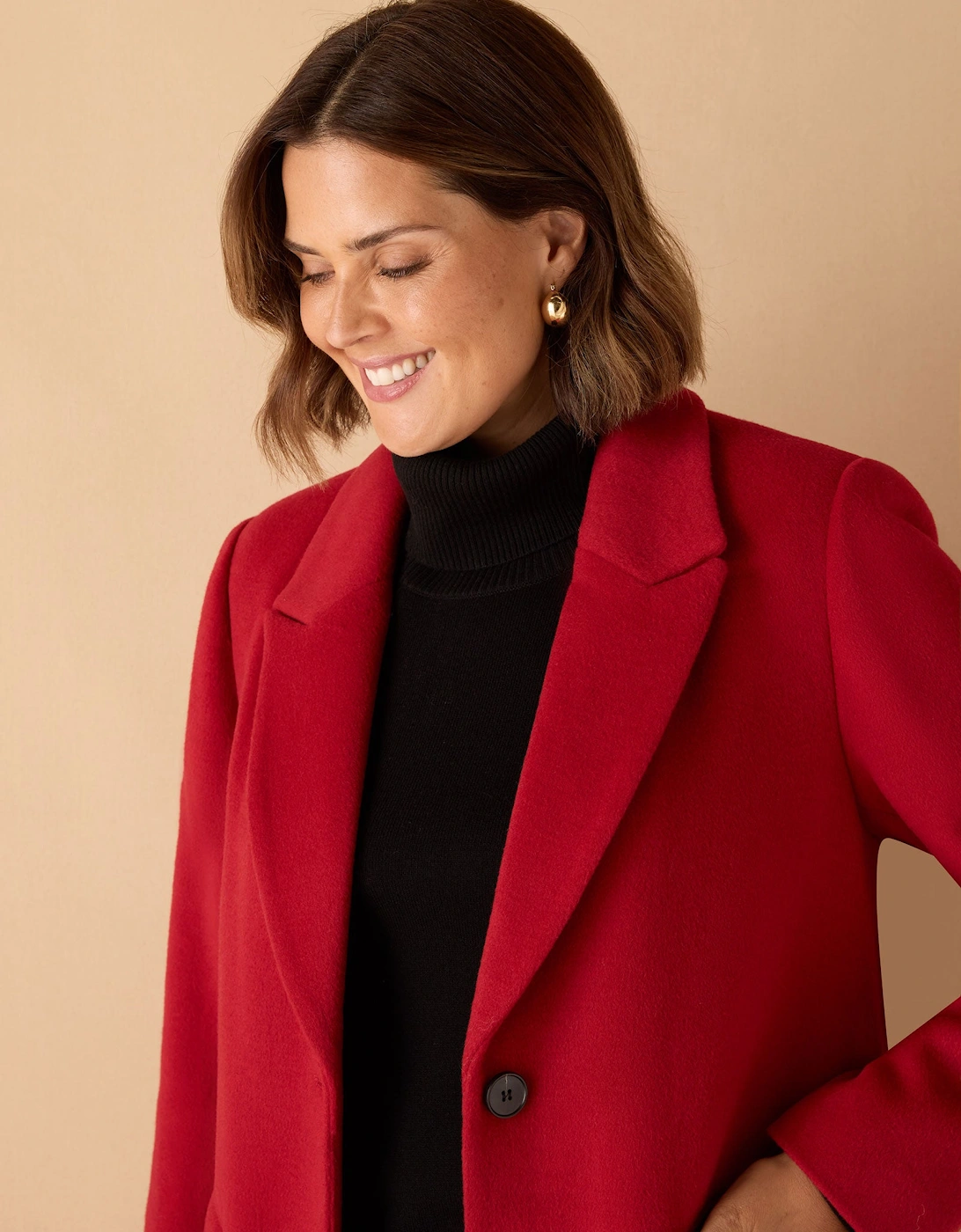 Red Wool Blend Tailored Coat