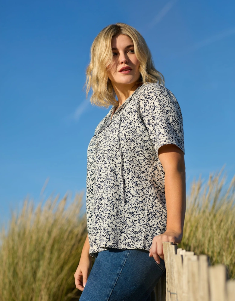 Navy Print Cotton Slub Bib Tunic