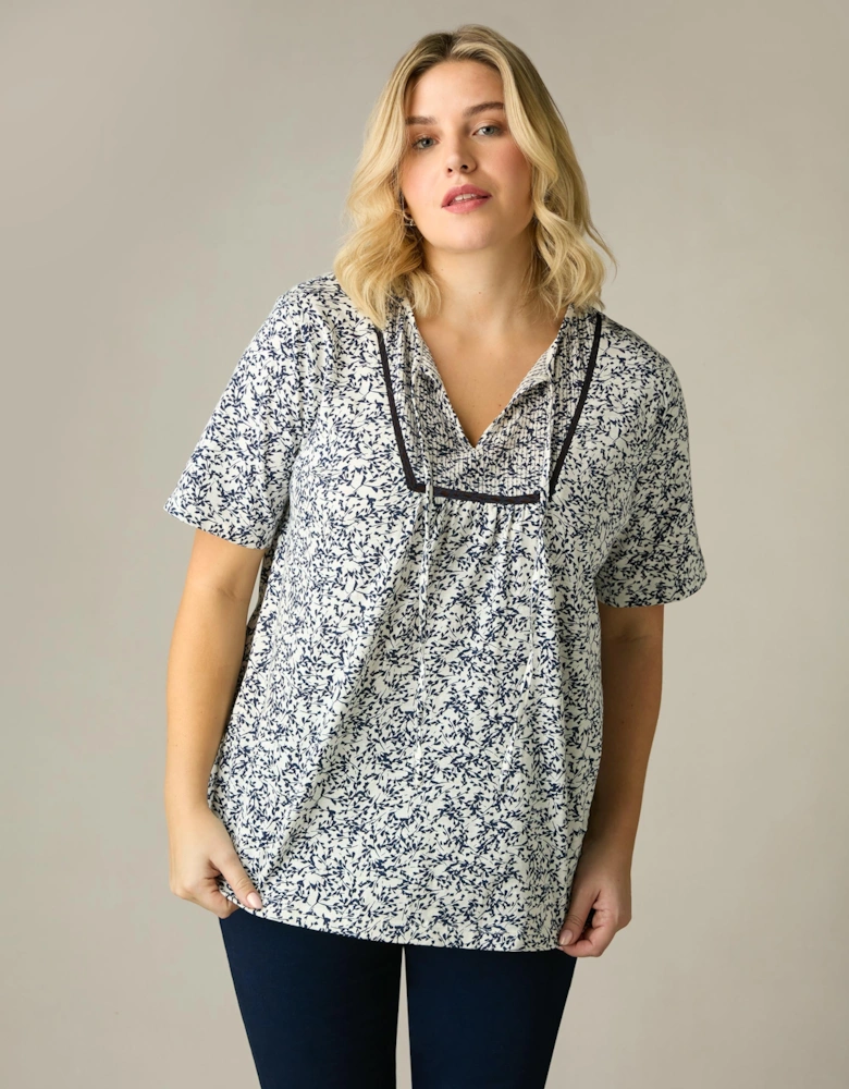 Navy Print Cotton Slub Bib Tunic