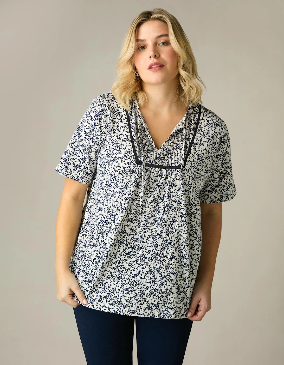 Navy Print Cotton Slub Bib Tunic