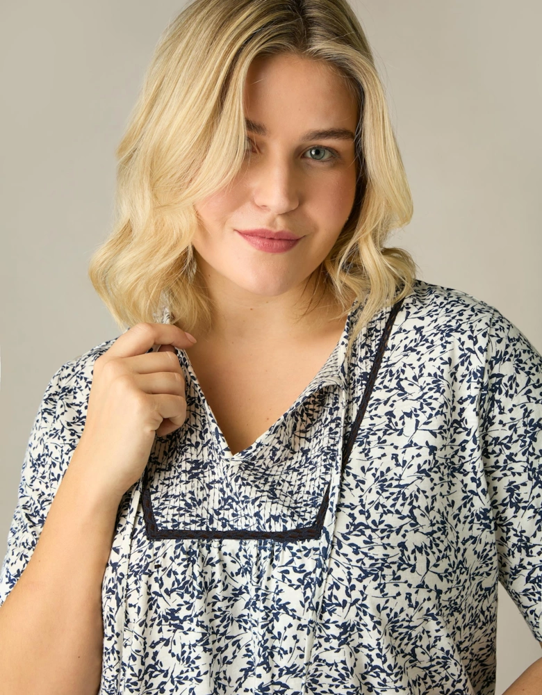Navy Print Cotton Slub Bib Tunic