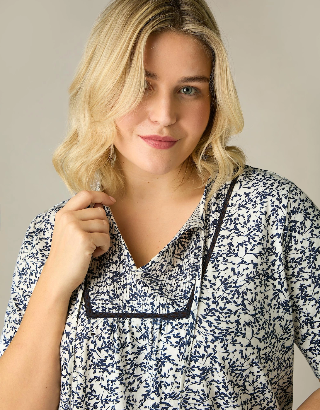 Navy Print Cotton Slub Bib Tunic