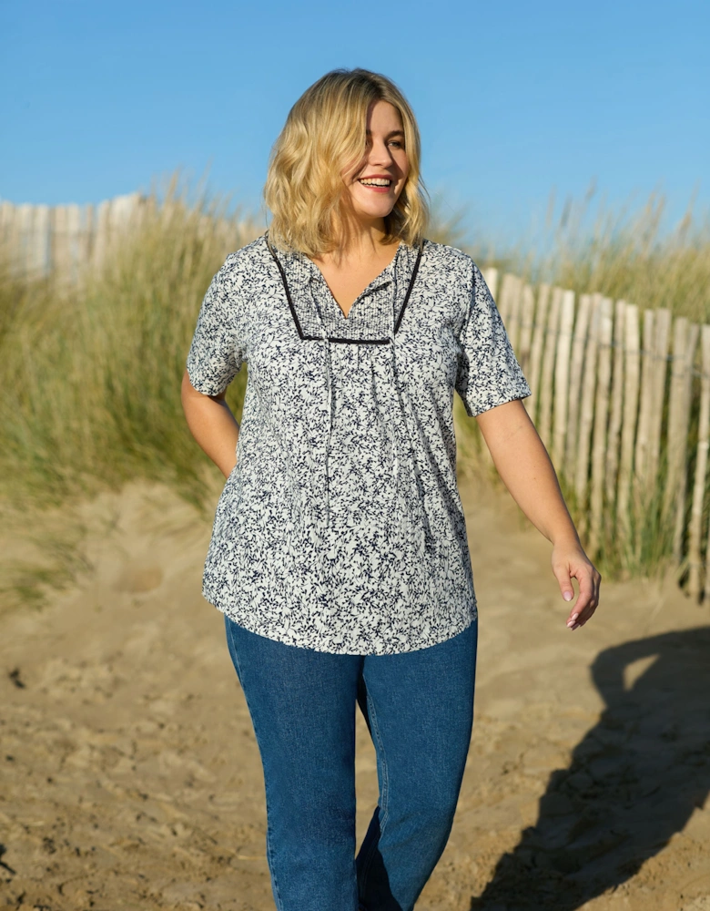 Navy Print Cotton Slub Bib Tunic