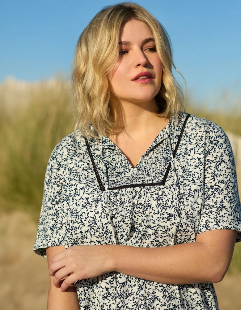 Navy Print Cotton Slub Bib Tunic