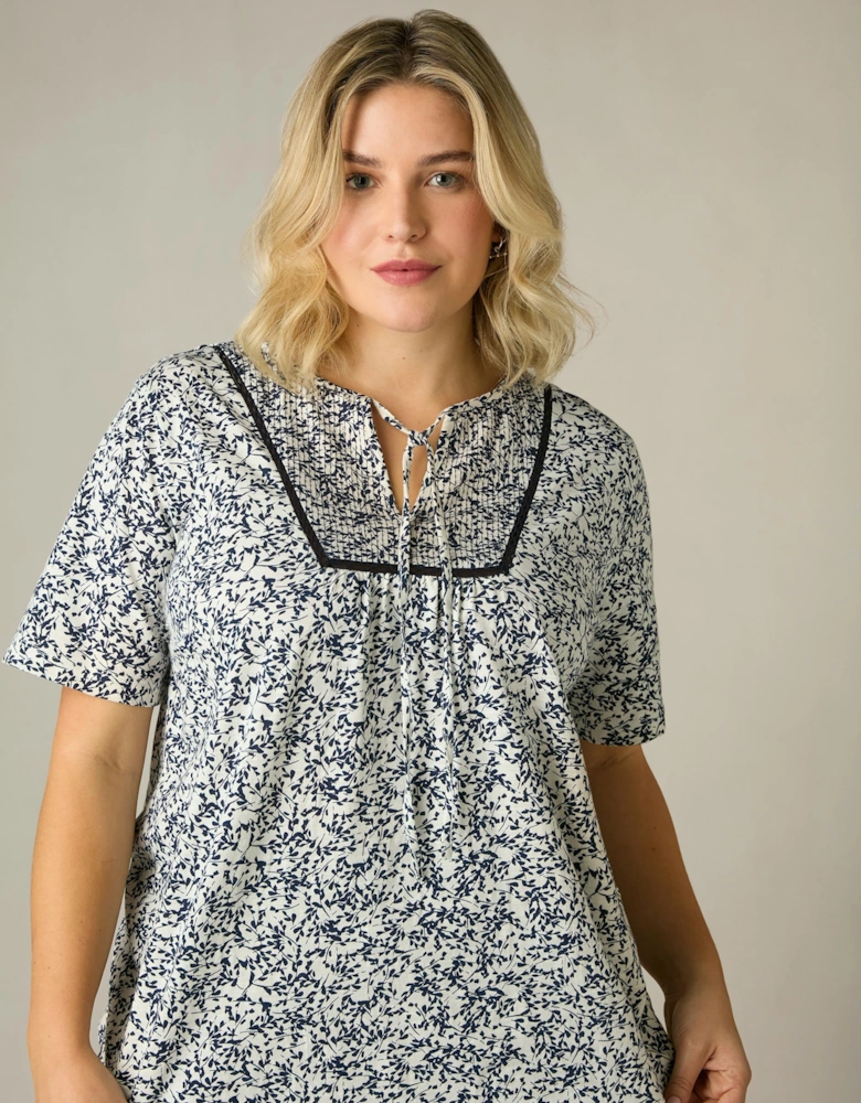 Navy Print Cotton Slub Bib Tunic