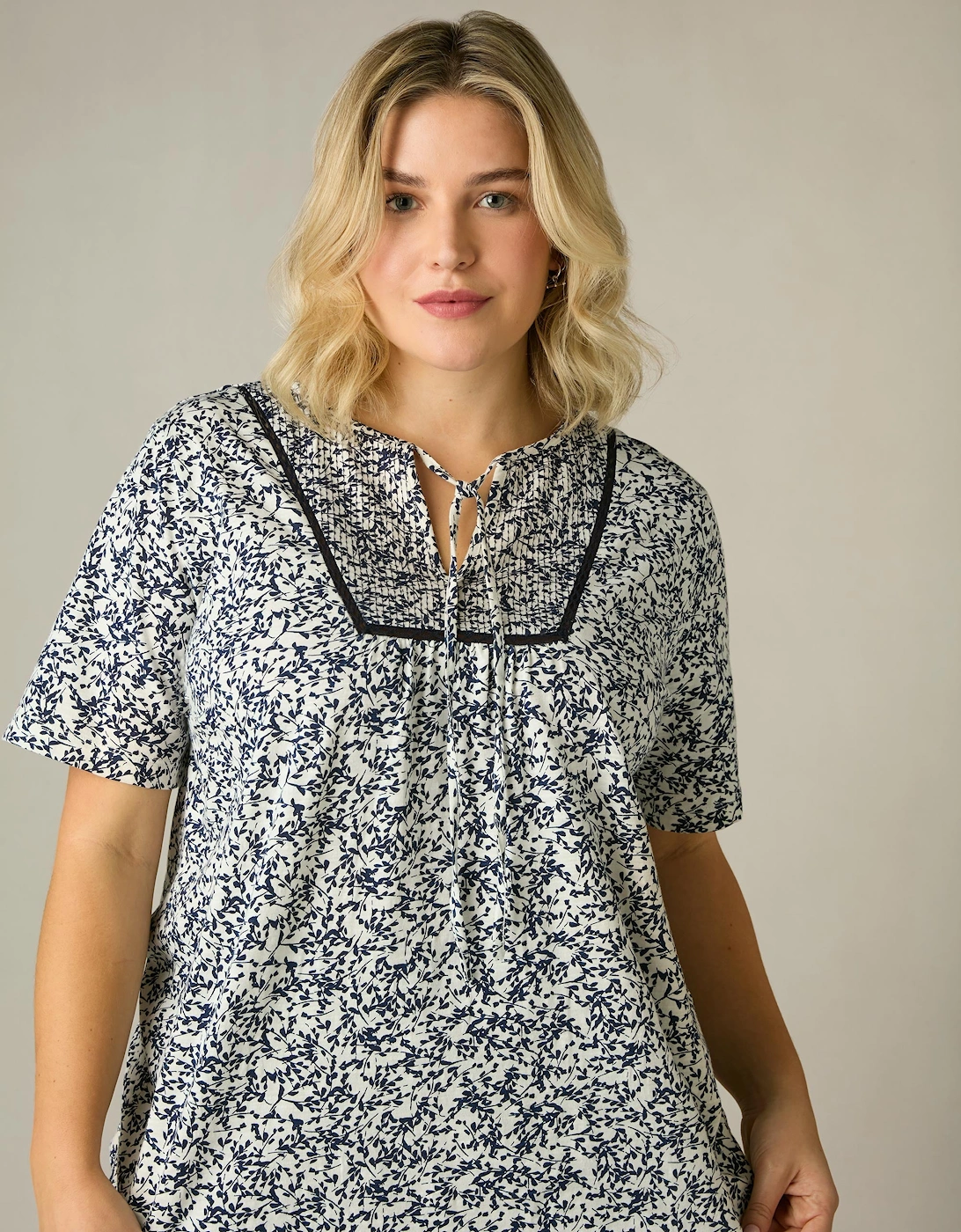 Navy Print Cotton Slub Bib Tunic