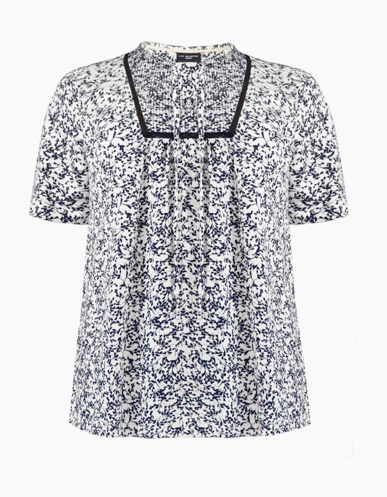 Navy Print Cotton Slub Bib Tunic